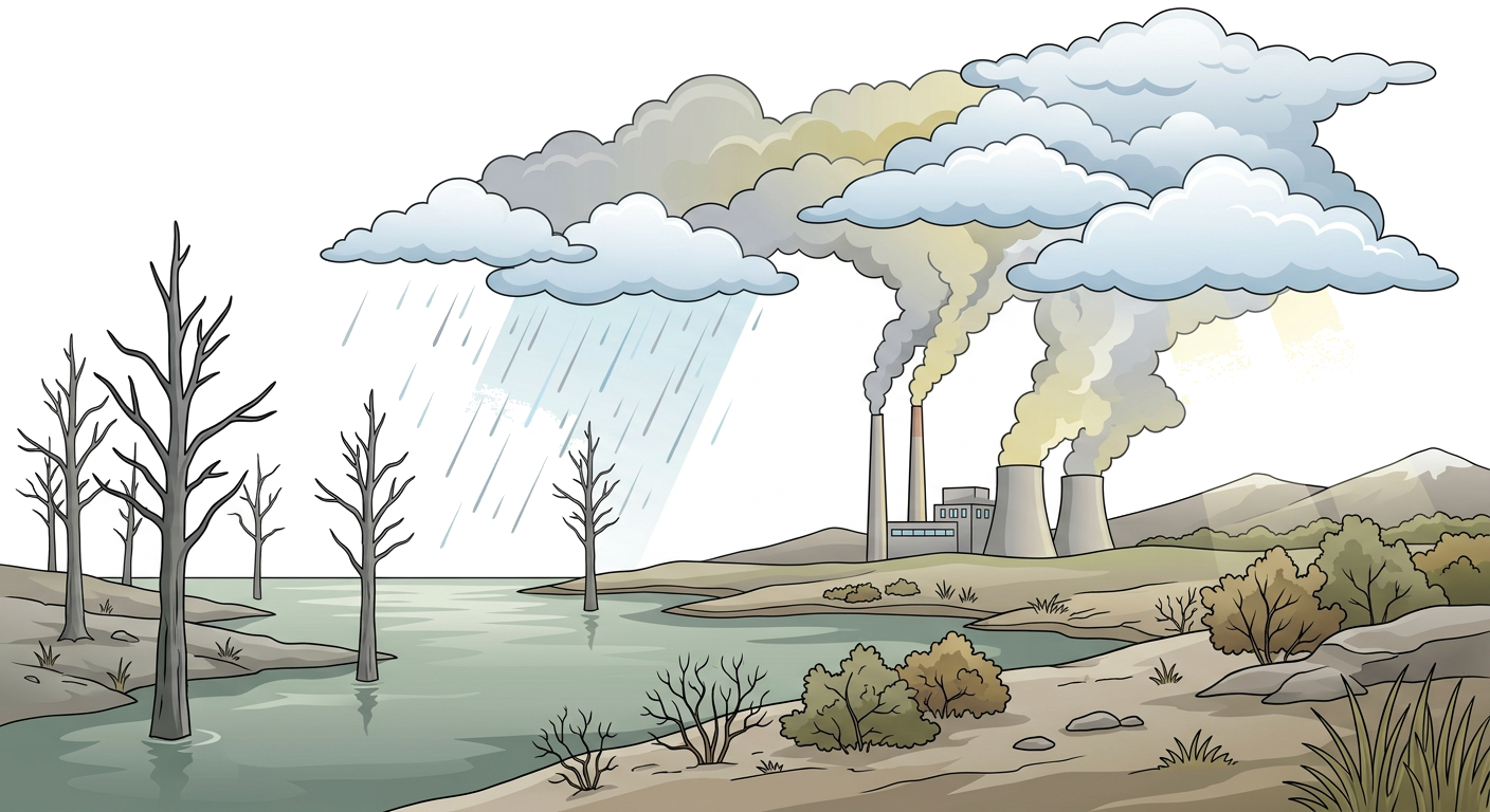 Diagram illustrating acid rain formation and effects.