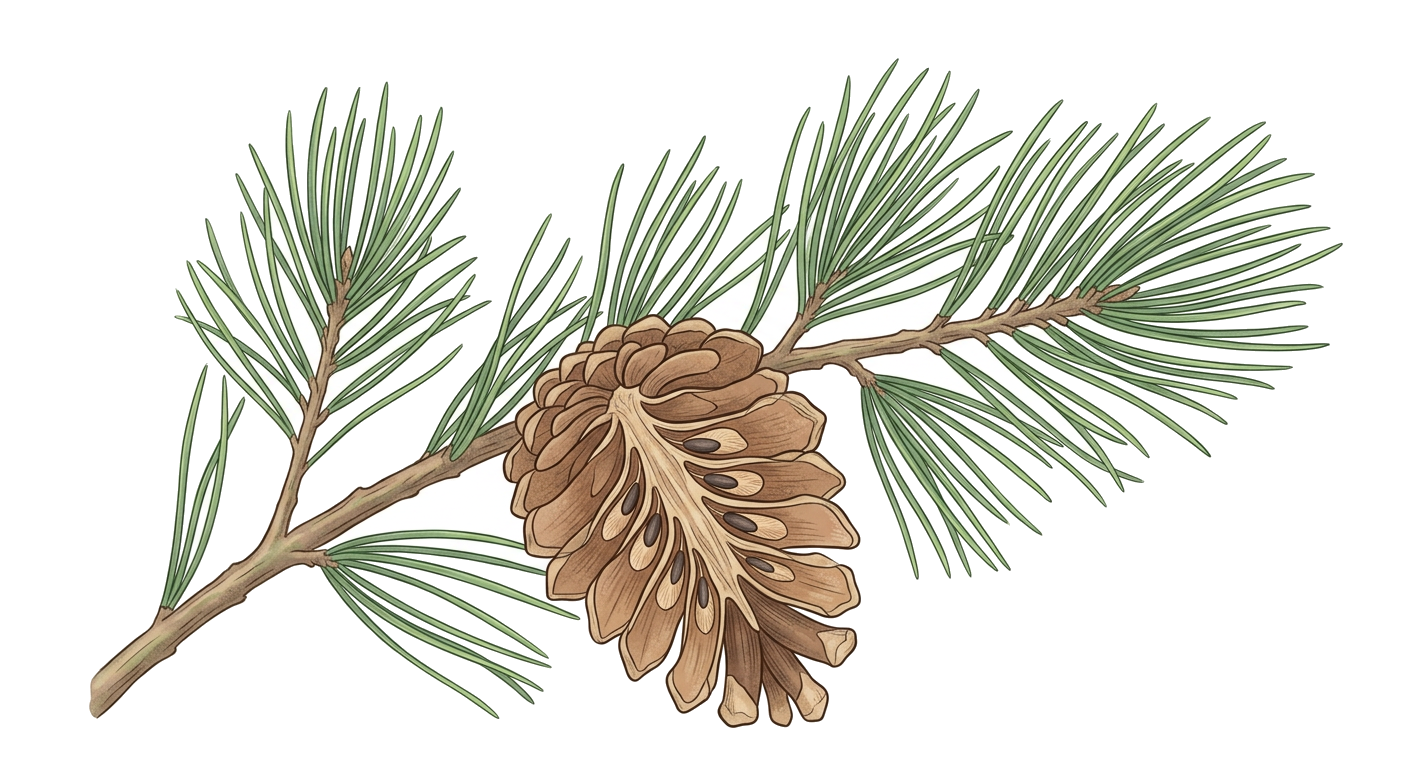 Conifer branch with a cone