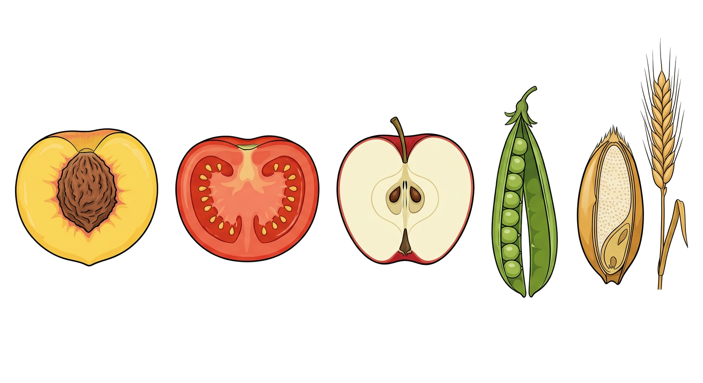 Different types of fruits arranged in a set
