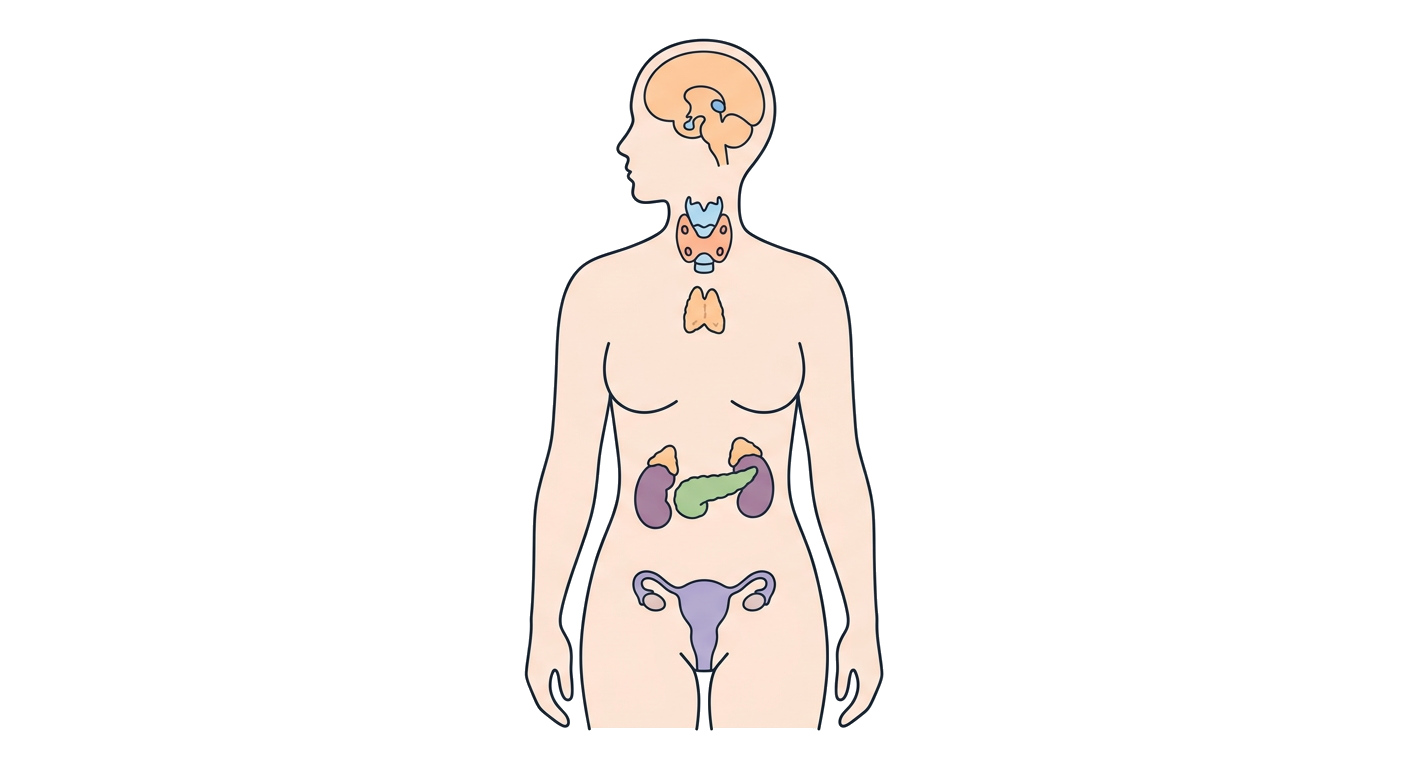 Diagram of the human endocrine system showing major glands