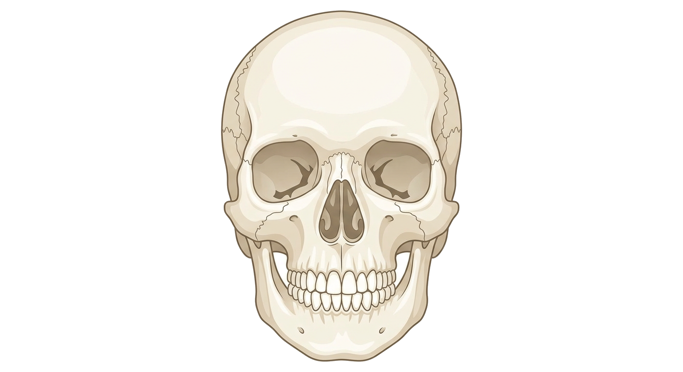 Front view of a human skull