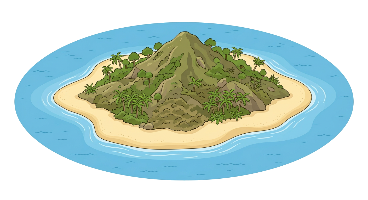 Island with visible water and land