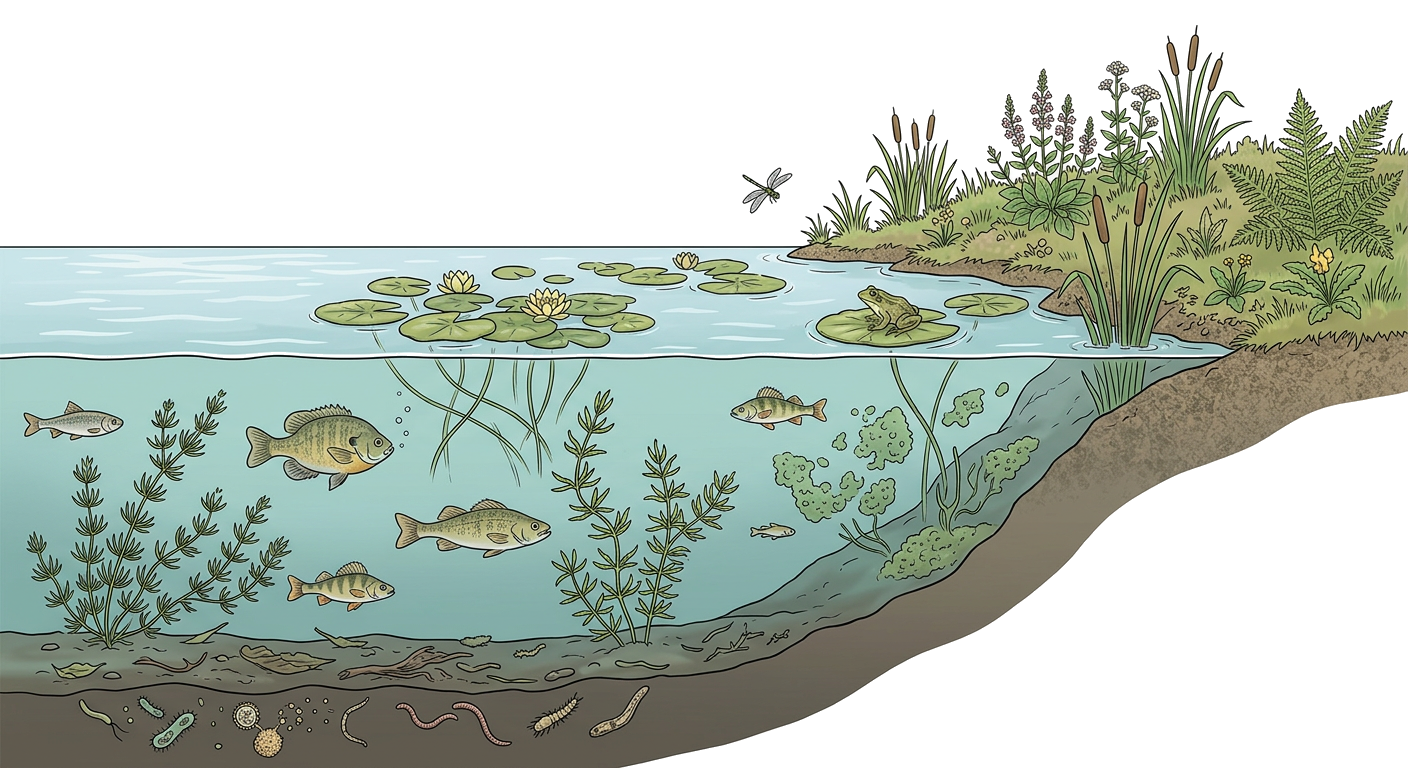 Pond Ecosystem Cross Section