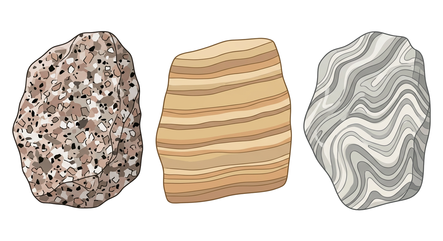 Illustration of different types of rocks