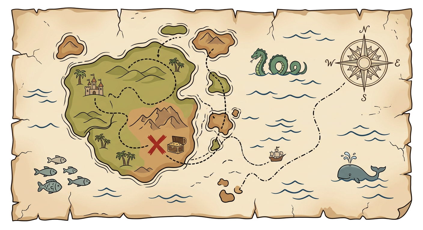 Treasure map with compass rose