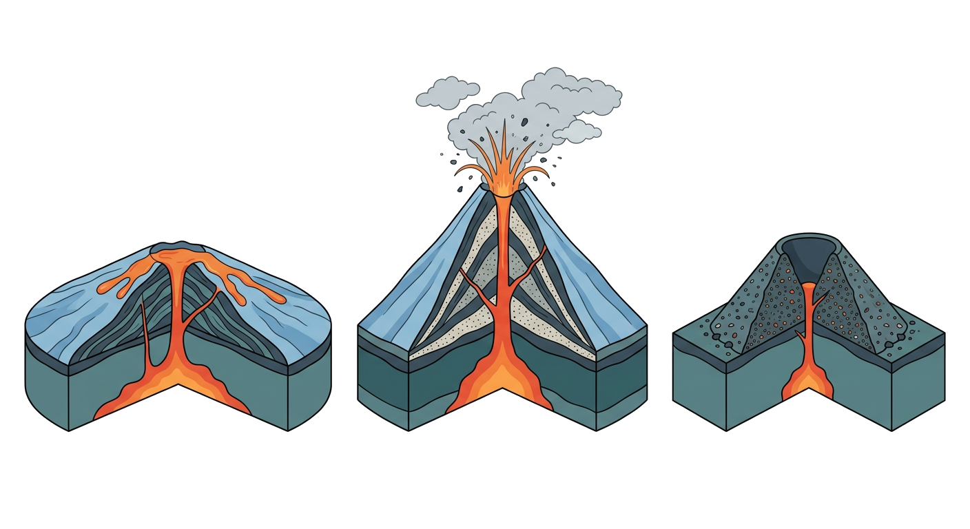 Diagram showing different types of volcanoes